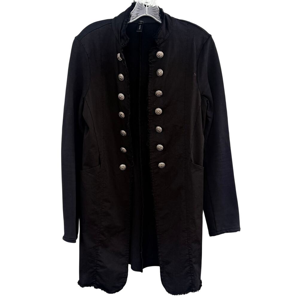 Venti6 Black Military Button Long Jacket Coat Cotton Blend Goth Boho Whimsygoth